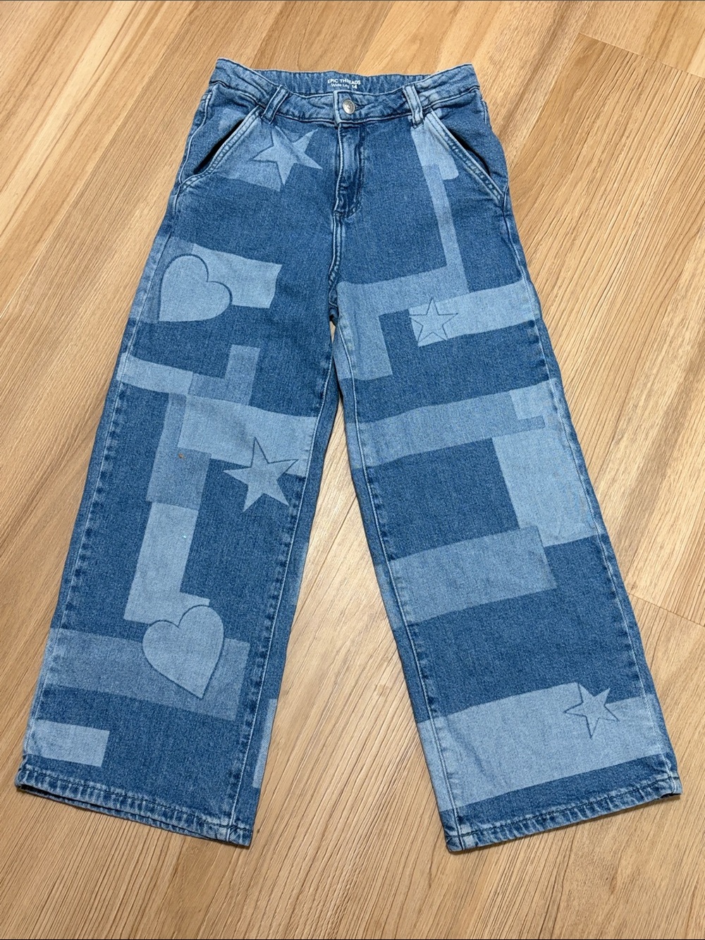 Epic Threads Girls 14 Wide Leg Graphic Jeans